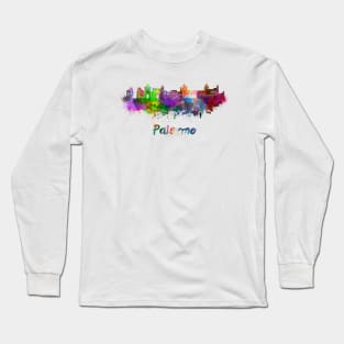 Palermo skyline in watercolor Long Sleeve T-Shirt